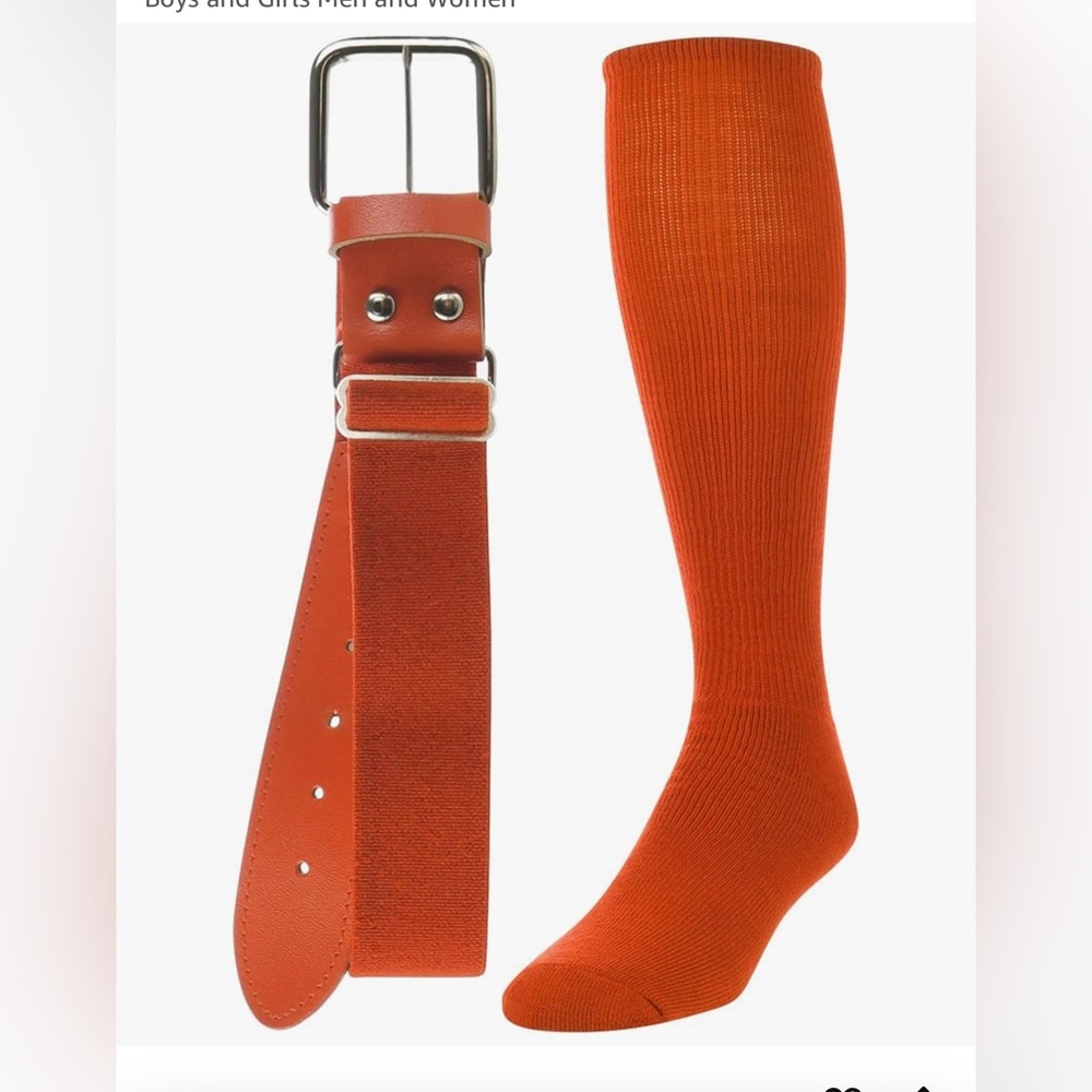 TCK Baseball or Softball Sock/Belt Combo in Orange New